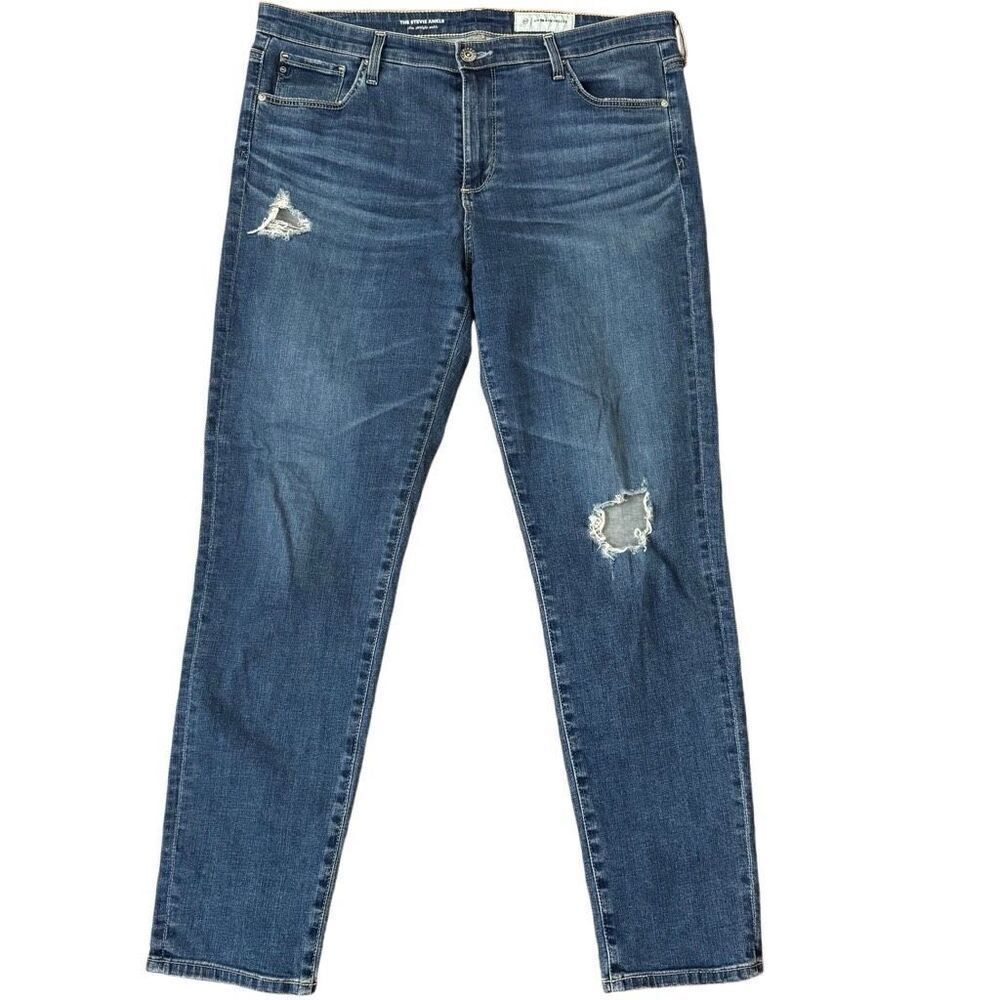 AG x Anthropologie The Stevie Ankle Slim Straight Leg Jeans Distressed Size 32